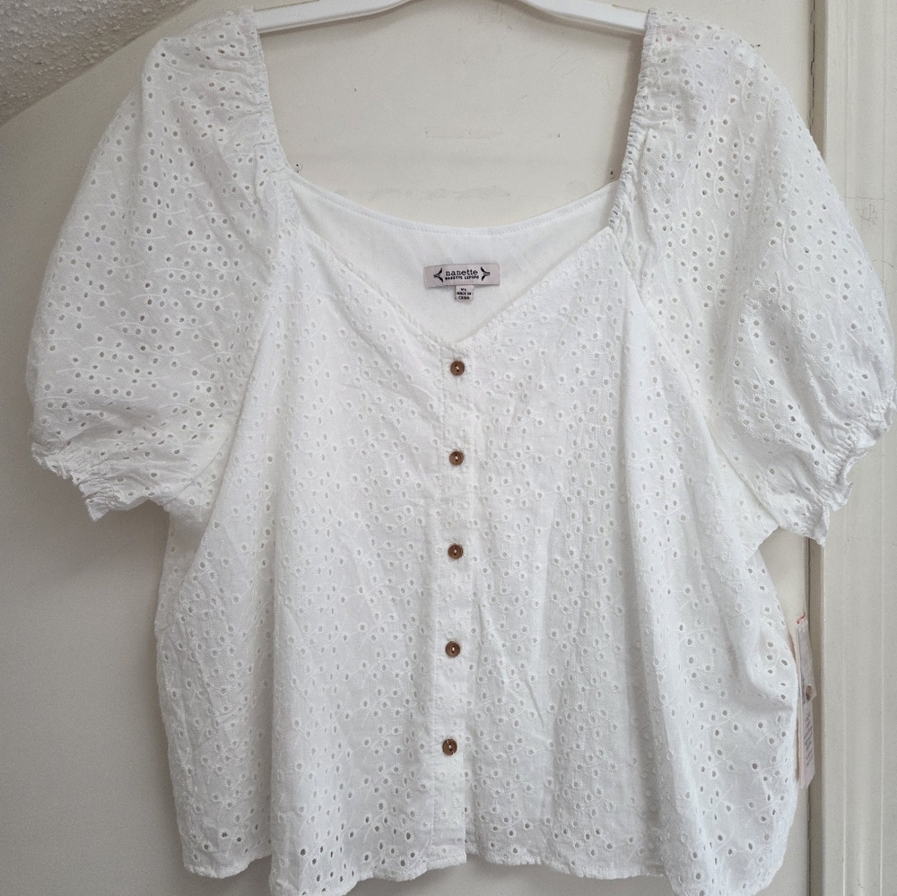 White Eyelet Button-Up Top